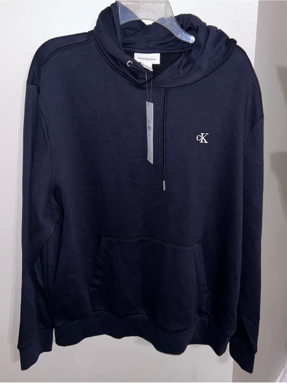 Calvin Klein Jeans Mens Monologo Fleece Pullover Hoodie Black Size Large